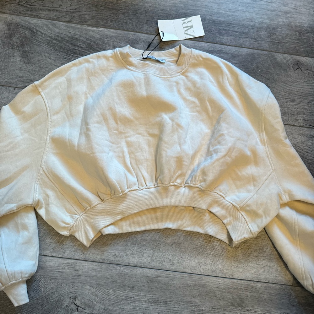 Zara Beige Cropped Sweatshirt